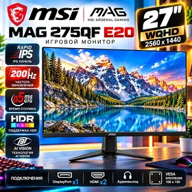 Игровой монитор MSI MAG 275QF E20 IPS WQHD (2K, 200Hz, 0.5ms) monitor.