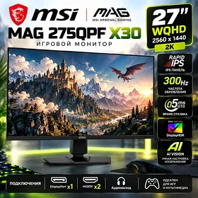 Монитор MSI MAG 275QPF X30 IPS WQHD, 2560x1440 2K, 300hz, 0.5ms, DPx1, HDMIx2, AI Monitor