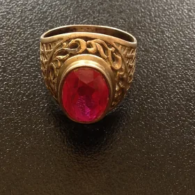 Серебряный перстень. СССР. 875 позолота скань рубин