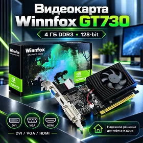 Видеокарта VGA Winnfox GT730 4Gb Ddr3 128BIT DVI/VGA/HDMI Wideokarta