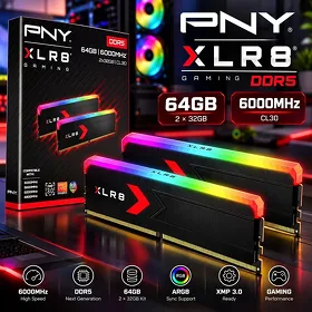 Оперативная память PNY XLR8 64Gb (32x2) CL30, RGB, D5 6000MHz